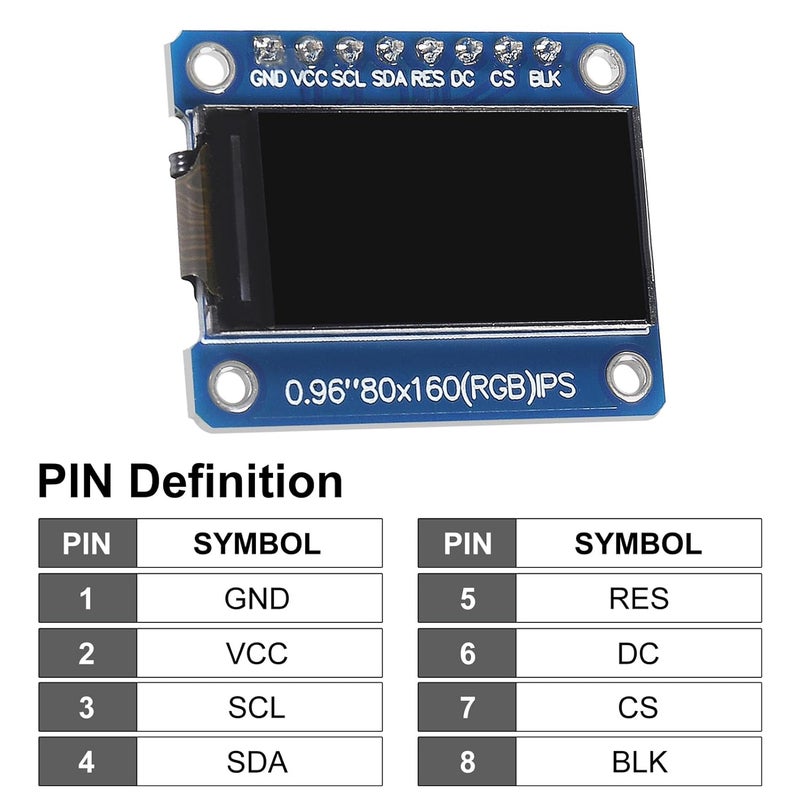 XIITIA 2pcs 0.96" HD IPS TFT LCD Display Module 80x160 RGB LCD Screen 3.3V ST7735 Drive SPI Interface 8pin Full Color for Arduino DIY - Image 4